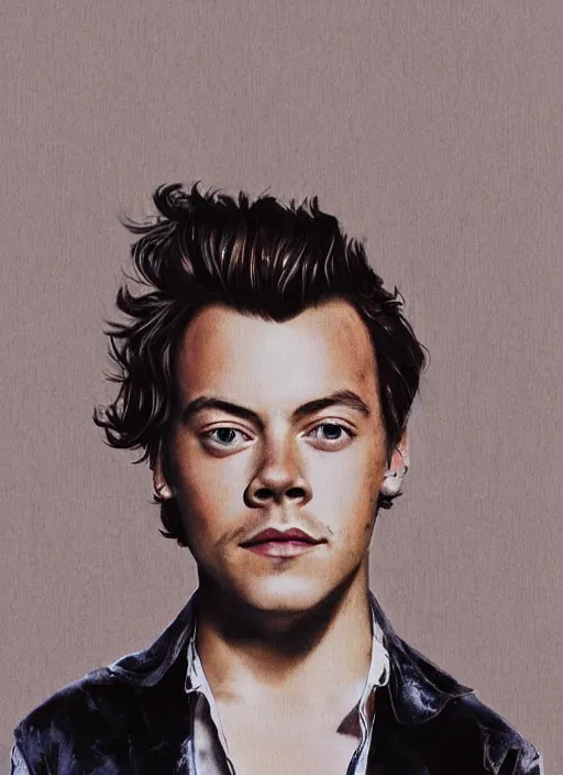 Image similar to Harry Styles, Ethereal, Majestic, Aesthetic, Art Style by Diego Velazquez