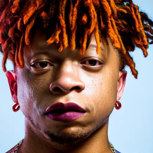 Prompt: a studio photograph of Trippie Redd, portrait, 40mm lens, shallow depth of field, close up, split lighting, cinematic