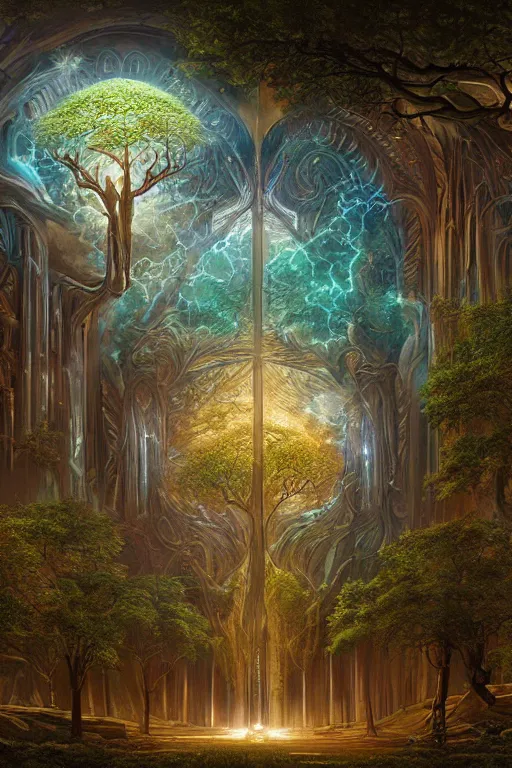 Image similar to tree of life, four seasons, volymetric light, highly detailed matte painting by ohrai, charlie bowater and mark brooks