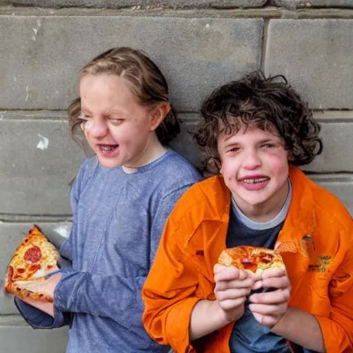 Image similar to anna forsterling and saul bromberger, pulitzer, photorealistic / kids in nowhere eat pizza