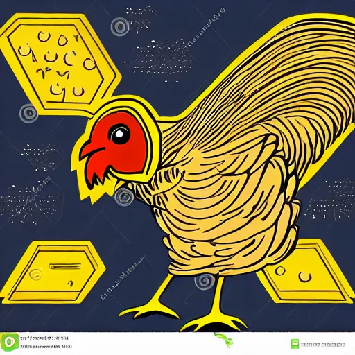 Image similar to retro sci - fi, 2 d flat illustration, very wise chicken, highly detailed