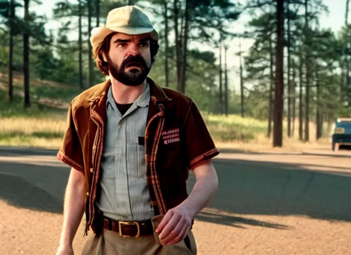 Image similar to film still of jim hopper as nancy wheeler in stranger things, 8 k