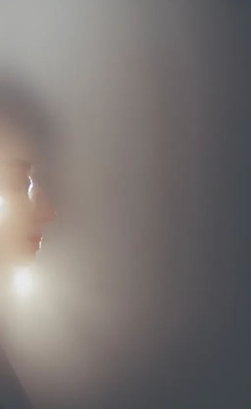 Image similar to sunlight study photography of a beautiful woman standing next to a window illuminating her with god rays, volumetric fog, smoke, depth of field