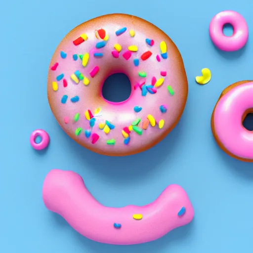 Image similar to 3 d render of a donut with pink icing and sprinkles flying with wings. light blue background