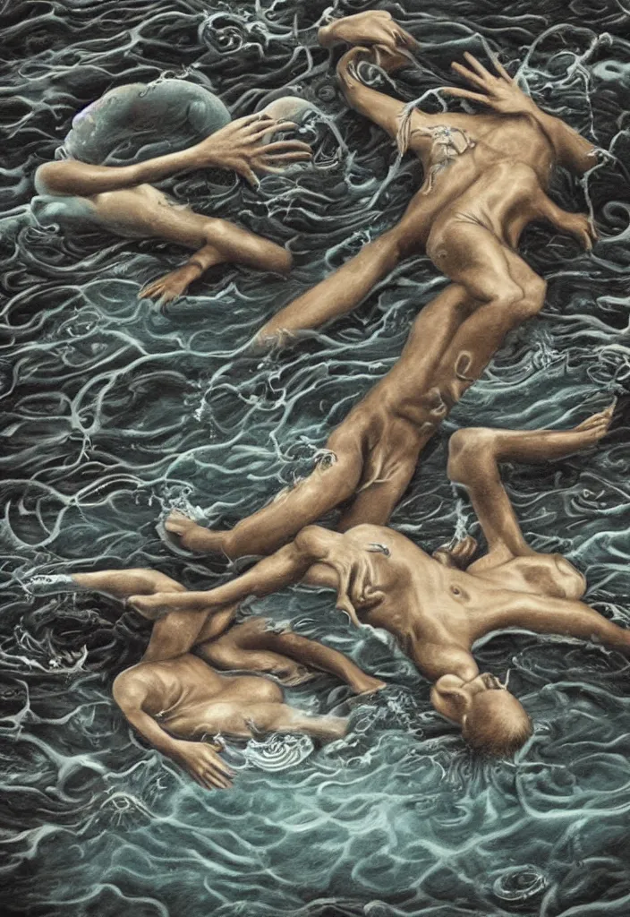 Image similar to highly detailed surrealist art about drowning slowly