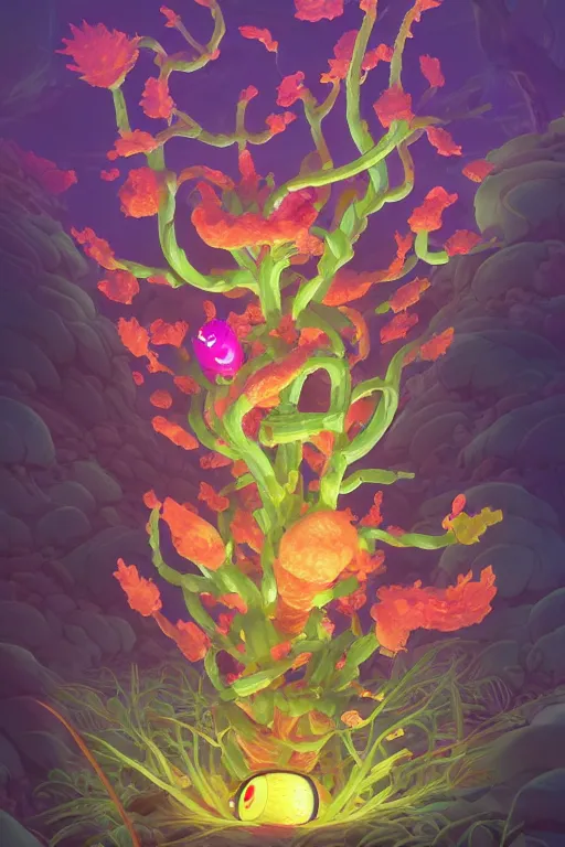 Image similar to roots cactus sushi cristal smurf ghost creature animal sushi cristal very big eye roots cactus elemental flush of force nature micro world fluo fishscale, behance hd by jesper ejsing, by rhads, makoto shinkai and lois van baarle, ilya kuvshinov, rossdraws radiating a glowing aura global illumination ray tracing hdr