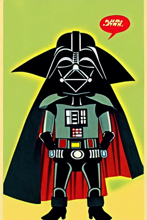 Prompt: by richard scarry. darth vader. a 1 9 5 0 s retro illustration. studio ghibli. muted colors, detailed