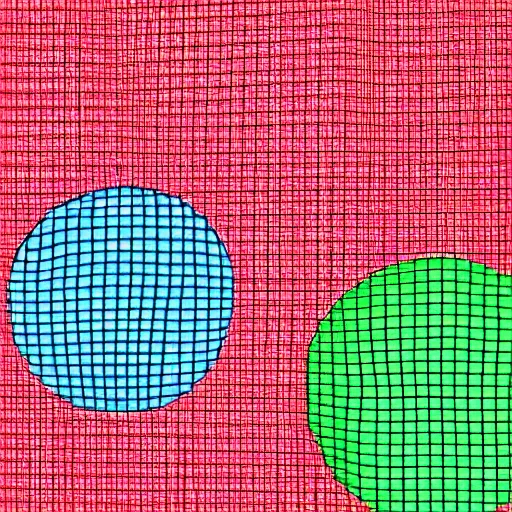 Prompt: graph paper spheres on a red cube