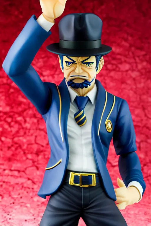 Image similar to still high quality figurine of president lula as jotaro, tsurime eyes, tareme eyes, personification, dynamic pose, detailed product photo, featured on amiami, tone mapped, beautiful composition, 8 5 mm, f. 1 4