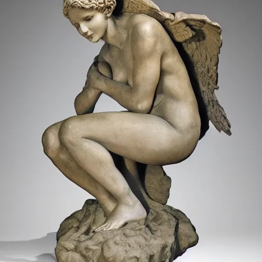Image similar to a beautiful statue, chisel by michelangelo, photorealistic lilith, the first woman, made of clay, covered in clay, stained with mud