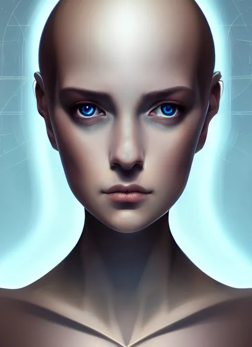 Image similar to symmetry!! portrait of female android, intricate, elegant, highly detailed, digital painting, artstation, concept art, smooth, sharp focus, illustration, art by fra angelico