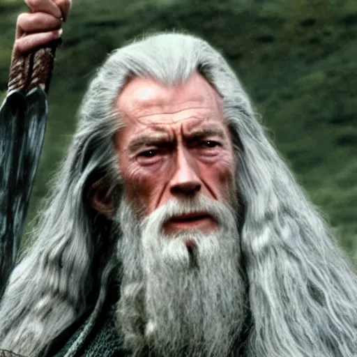 Prompt: film still of clint eastwood as gandalf the grey in the 2 0 0 1 film lord of the rings