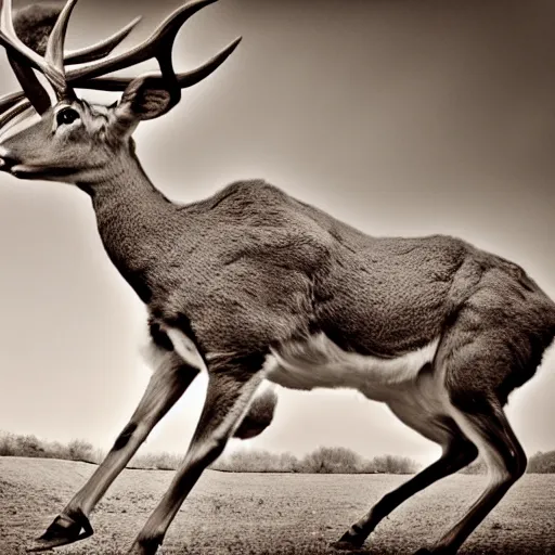 Image similar to a rocket launcher deer animal beast, huge, powerful, scary, anger, rage, canon eos c 3 0 0, ƒ 1. 8, 3 5 mm