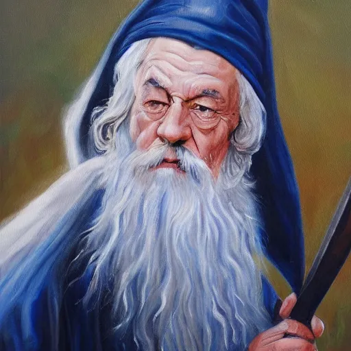Image similar to Oil painting of Gandalf playing cricket