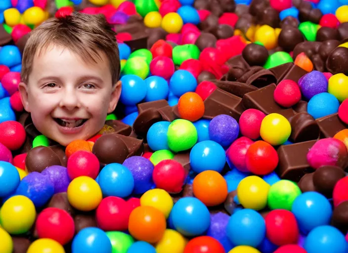 Prompt: photo still of in a ball pit filled with chocolate pudding!!!!!!!! at age 4 6 years old 4 6 years of age!!!!!!!! hiding from parents, 8 k, 8 5 mm f 1. 8, studio lighting, rim light, right side key light