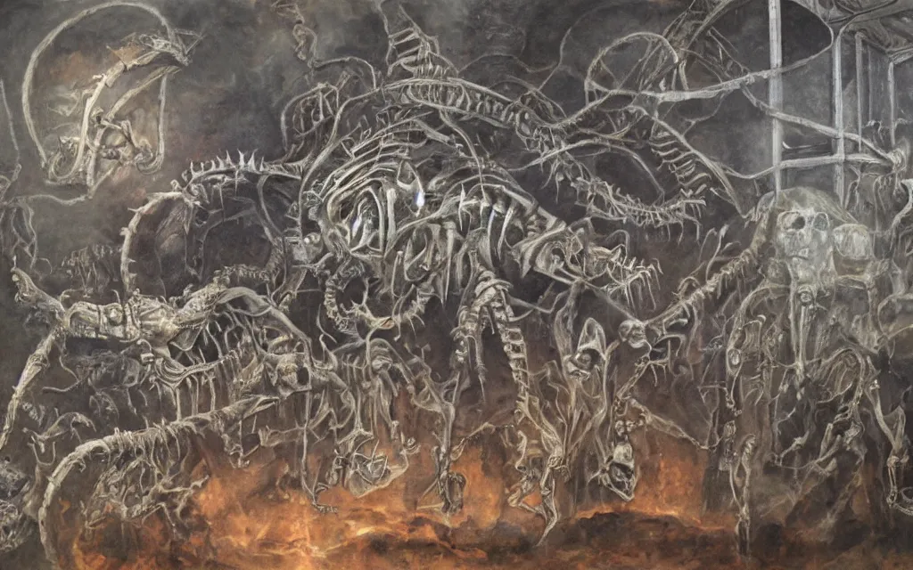 Prompt: haunted prehistoric machine ghosts of ancient science, award winning painting
