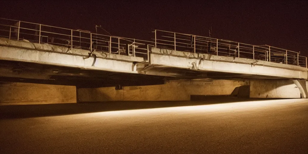 Prompt: a photo of the side of Walter White under a bridge late at night , cinematic,