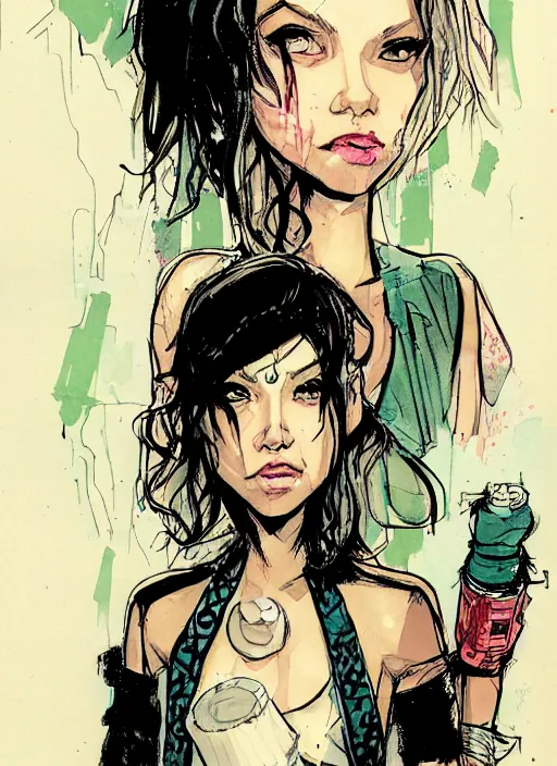 Image similar to a portrait of a pretty sewer punk young lady by dustin nguyen