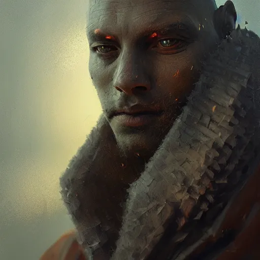 Image similar to portrait painting of an male humanoid with grey skin and sharp dogtooth, beautiful, dark fantasy, medieval, painted, intricate, volumetric lighting, rich deep colours masterpiece, golden hour, sharp focus, ultra detailed, by ruan jia