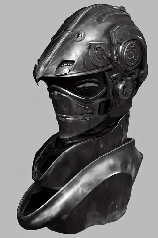 Prompt: robot ninja head helmet, sci-fi, black background, ultra detailed, 8k