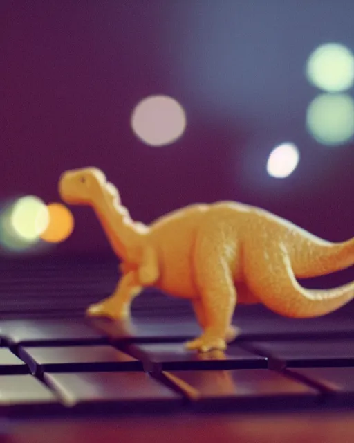 Prompt: a dinosaur playing a piano, photorealistic, bokeh, soft focus