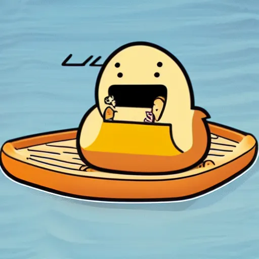 Image similar to gudetama riding a raft down the river, lazy egg