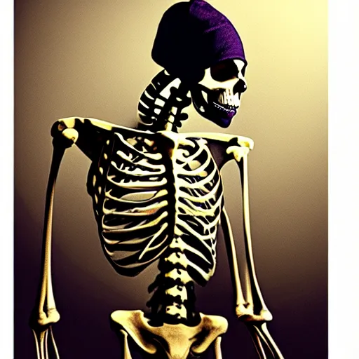 Image similar to a skeleton that is wearing full cotton pajamas, as a matte oil painting by tim jacobus, a skeleton inside of his bedroom, with a sleeping cap, comfy, extremely detailed, sharp focus, 4 k