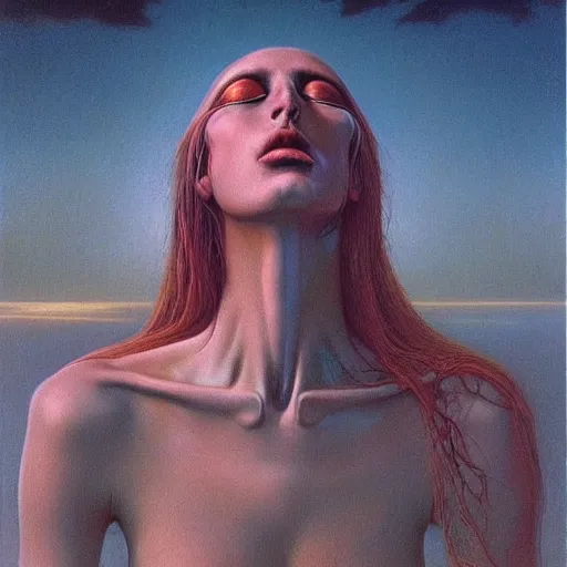 Image similar to an amazing masterpiece of art by gerald brom, Zdzisław Beksiński, ecstasy