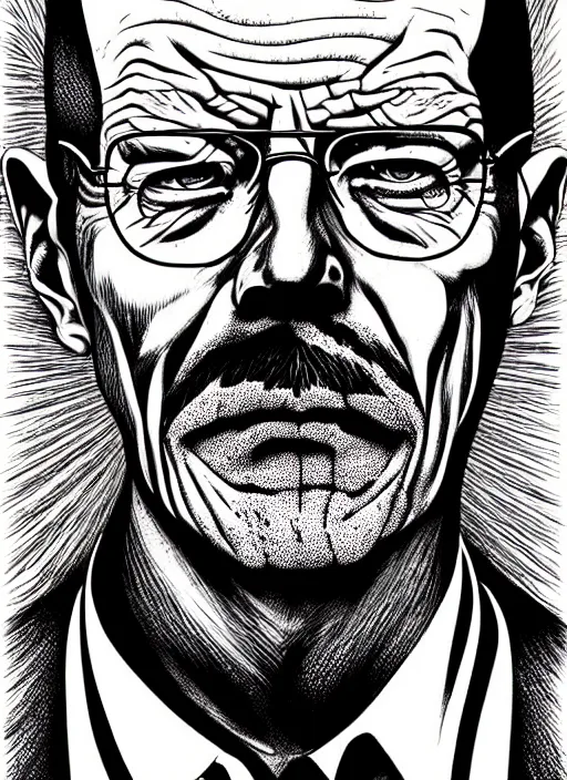 Image similar to junji ito style portrait of walter white, intricate, highly detailed, illustration, art by junji ito, junji ito