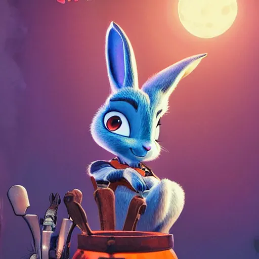 Prompt: maxim playboy judy hopps standing pin - up. zootopia ( 2 0 1 8 ). pixar studios official media. cinematic still. xenomorph.