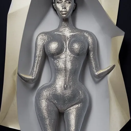 Image similar to a tinfoil sculpture of kim kardashian