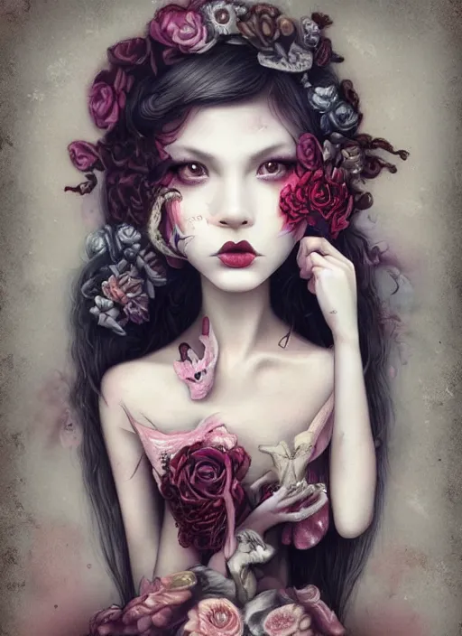 Image similar to pop surrealism, lowbrow art, realistic cute skateboard girl, japanese street fashion, hyper realism, muted colours, rococo, natalie shau, loreta lux, tom bagshaw, mark ryden, trevor brown style,