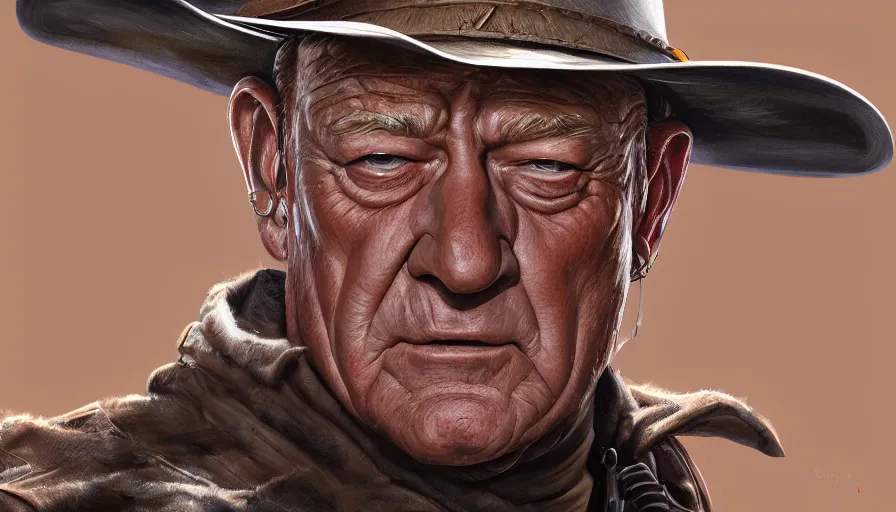 Prompt: Digital painting of John Wayne, hyperdetailed, artstation, cgsociety, 8k