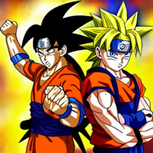 Prompt: Goku and Naruto Crossover, anime