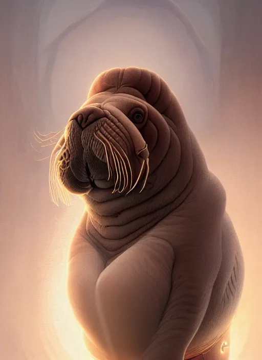 Image similar to portrait of a female walrus called freya, intricate, elegant, glowing lights, highly detailed, digital painting, artstation, concept art, smooth, sharp focus, illustration, art by wlop, mars ravelo and greg rutkowski