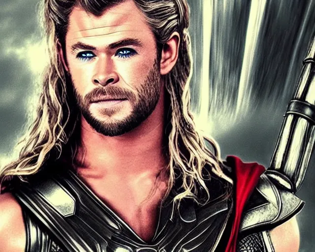 Image similar to chris hemsworth as thor with tons of drag queen makeup, digital art, amazing detail, photorealistic