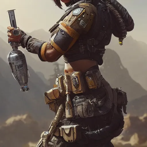 Image similar to photo realistic image of pathfinder from apex legends, stunning 3 d render inspired art by istvan sandorfi and greg rutkowski, character posing, complete body, realistic and detailed eyes, realistic, highly detailed attributes and atmosphere, dim volumetric cinematic lighting,