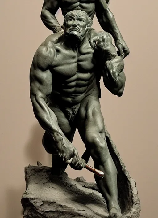 Prompt: a clay sculpture of conan the barbarian by Rodin