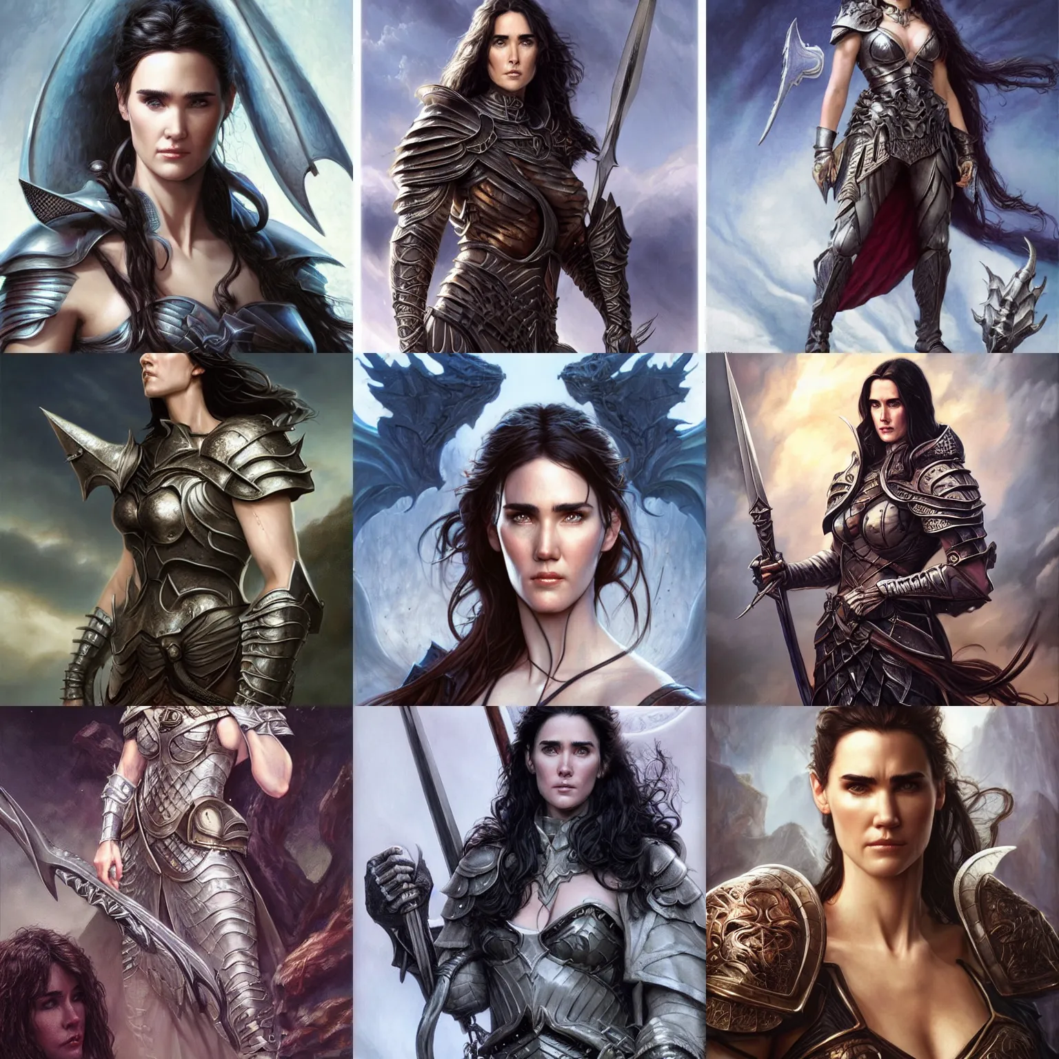 Prompt: jennifer connelly as a beautiful D&D paladin by Gerald Brom +Mark Arian +Stanley Artgerm Lau +WLOP , extremely detailed , hyper realistic ,smooth, sharp focus