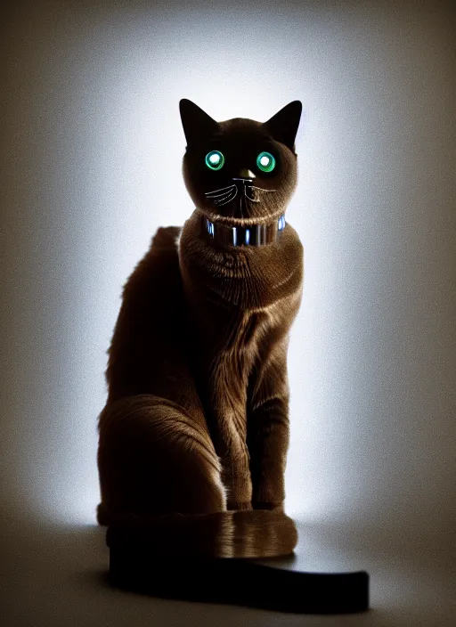 Prompt: kodak portra 4 0 0 of a gorgeous cross between a cat and robot, award winning, in style of tim walker, 1 5 0 mm, f 1. 2, volumetric light, coloured gel studio light, unreal engine 5, 8 k