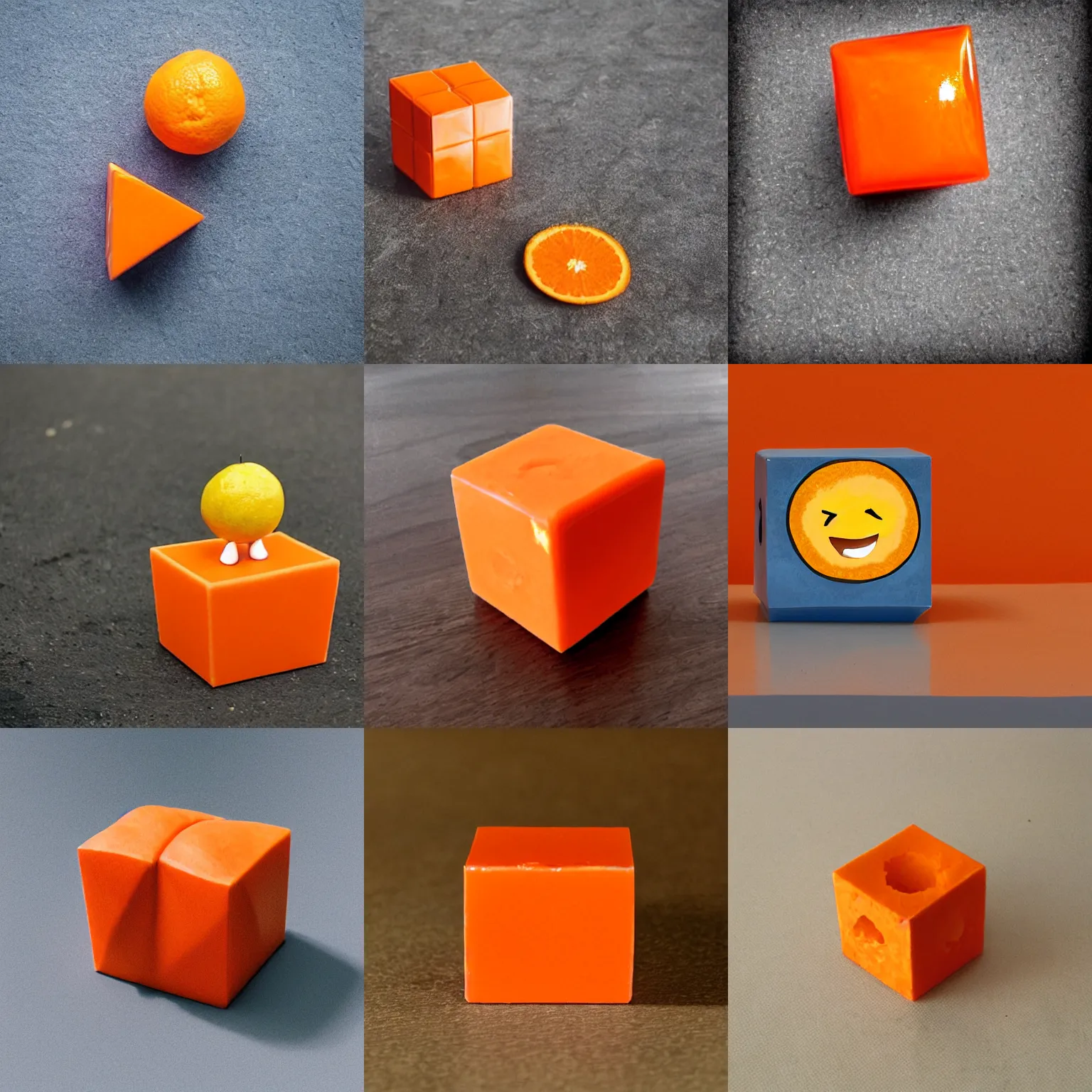 Prompt: an orange in the shape of a cube