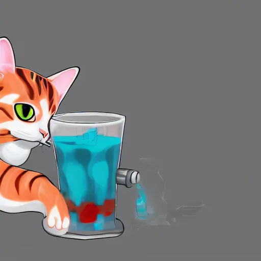 Prompt: a smug cat drinking juice, digital art, trending on Artstation