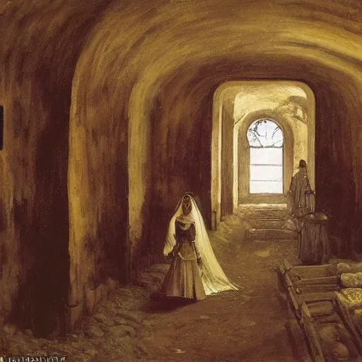 Image similar to tzar and tzarina are killed with magic happens in an underground celler, levitan, russia