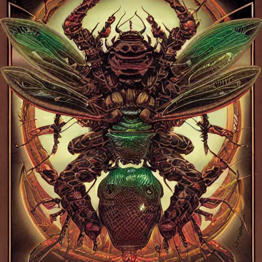 Image similar to portrait of crazy insects as vampire, symmetrical, by yoichi hatakenaka, masamune shirow, josan gonzales and dan mumford, ayami kojima, takato yamamoto, barclay shaw, karol bak, yukito kishiro