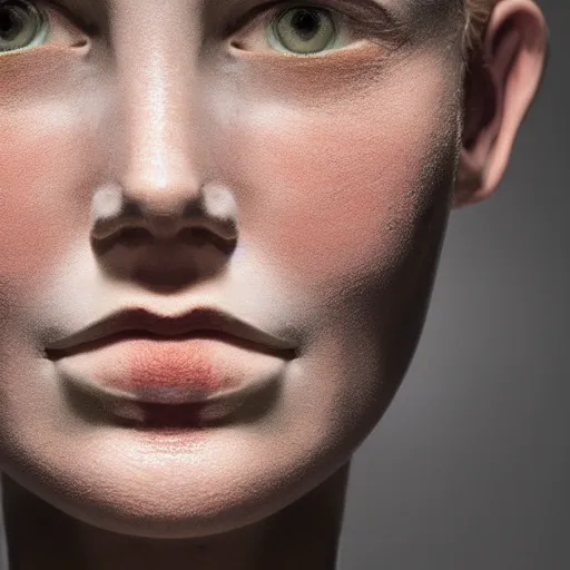 Prompt: a beautiful face sculpted from raw meat and rare earth metals, studio lighting, photorealistic