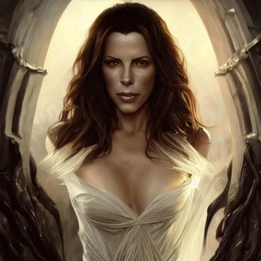 Prompt: portrait of a kate beckinsale as a vampire queen, upper body, fantasy, intricate, elegant, highly detailed, digital painting, artstation, concept art, matte, sharp focus, illustration, art by Artgerm and Greg Rutkowski and Alphonse Mucha