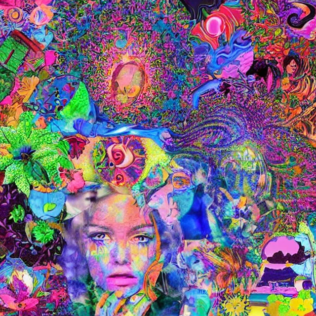 Image similar to very beautiful psychedelic collage art