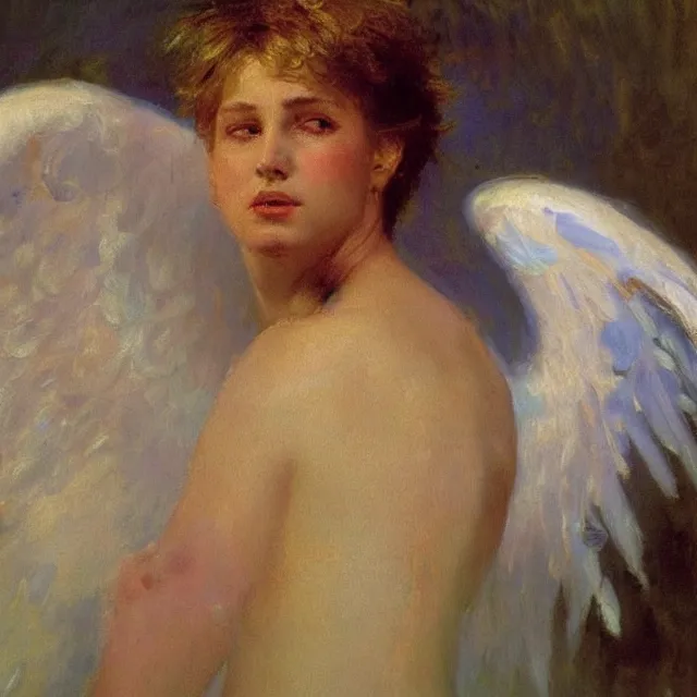 Prompt: high quality high detail painting by ilya repin depicting trump as a beautiful angel, glow