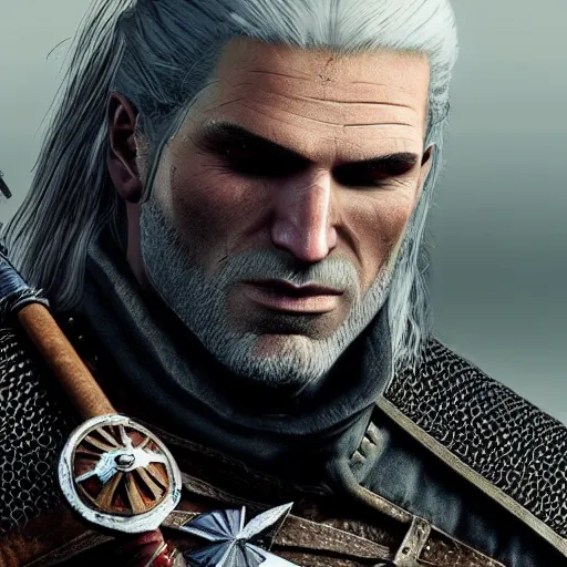 Image similar to geralt the witcher 3, photorealistic, realistic