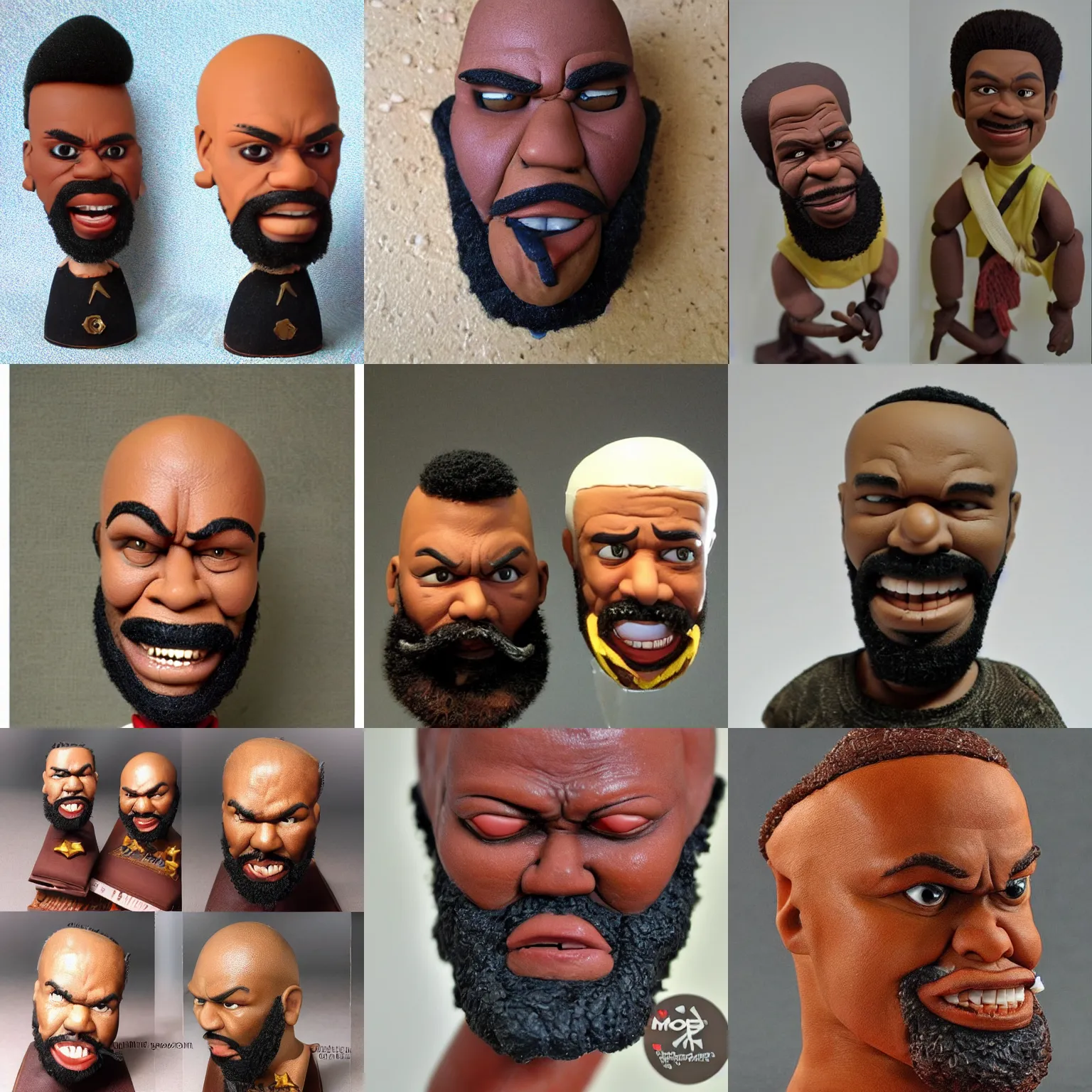 Prompt: mr.t with mohawkl!! clay! close detailed sculpted head , style: professional claymation puppet clay , by guldies